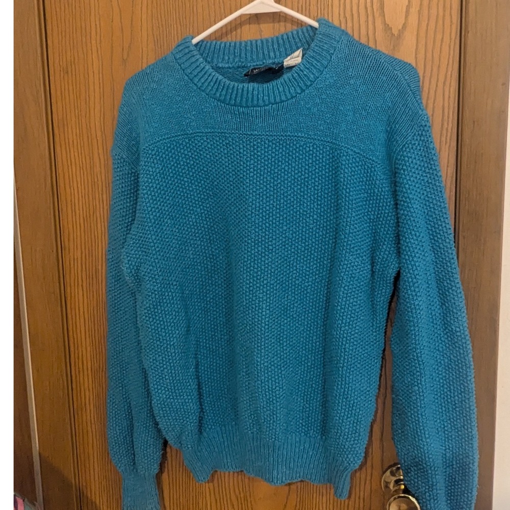 Vintage Woolrich Peacock Blue Cotton Knit Sweater Textured Made in USA Large